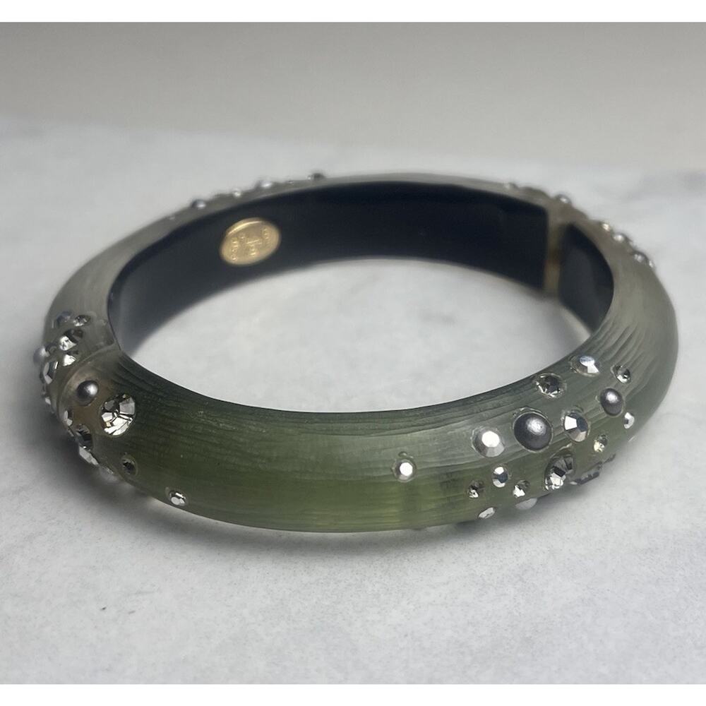 Alexis Bittar Sage Green Assorted Crystal Dust Lucite Hinged Magnetic Bracelet - Picture 14 of 16